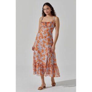 ASTR The Label Floral Midi Dress Size Medium Orange Blue Spaghetti Strap NWOT